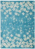 5' X 7' Turquoise and Cream Floral Area Rug