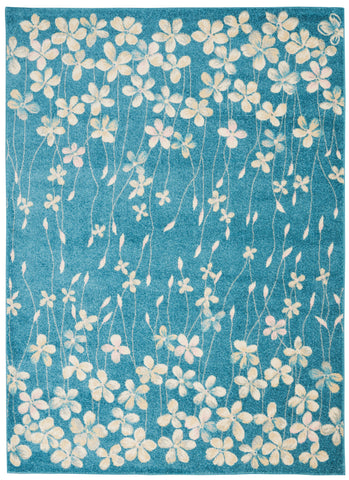 5' X 7' Turquoise and Cream Floral Area Rug
