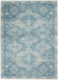 6' X 9' Ivory and Light Blue Medallion Distressed Area Rug