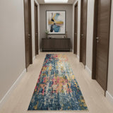 10' Blue And Yellow Abstract Runner Rug