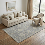 5' X 8' Ivory And Gray Floral Medallion Area Rug