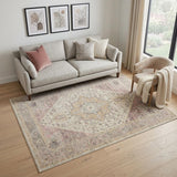 5' X 7' Ivory Pink And Gray Floral Distressed Area Rug