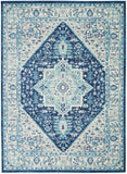5' X 7' Ivory And Navy Blue Floral Medallion Distressed Area Rug