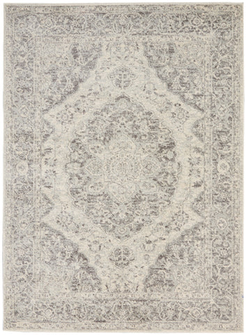 5' X 7' Ivory And Gray Floral Medallion Distressed Area Rug