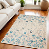 5' X 7' Ivory And Blue Floral Area Rug