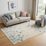 5' X 7' Ivory And Blue Floral Area Rug