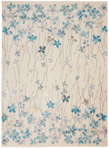 5' X 7' Ivory And Blue Floral Area Rug