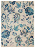 5' X 7' Ivory Navy Blue And Light Blue Floral Area Rug