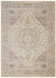 6' X 9' Ivory Pink And Gray Floral Medallion Distressed Area Rug