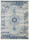 6' X 9' Ivory And Light Blue Floral Medallion Distressed Area Rug