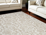 8' X 10' Beige and Ivory Damask Distressed Non Skid Area Rug