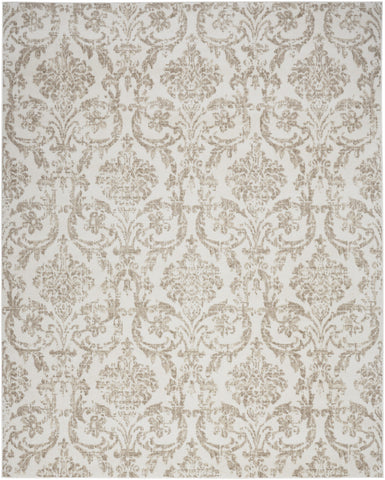 8' X 10' Beige and Ivory Damask Distressed Non Skid Area Rug