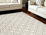 8' X 10' Ivory and Green Trellis Non Skid Area Rug