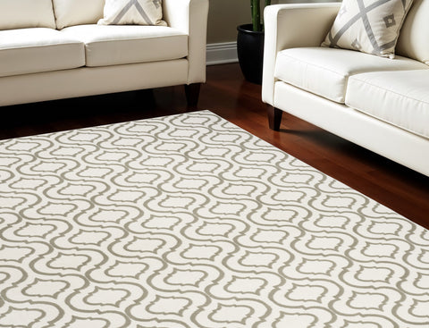 8' X 10' Ivory and Green Trellis Non Skid Area Rug