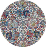 6' Ivory Blue and Gray Floral Distressed Non Skid Round Rug