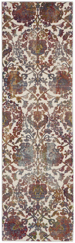 6' White and Golden Brown Floral Distressed Non Skid Runner Rug