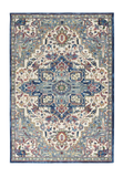 4' X 6' Navy Blue and Ivory Floral Medallion Distressed Non Skid Area Rug