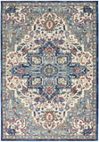 4' X 6' Navy Blue and Ivory Floral Medallion Distressed Non Skid Area Rug