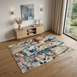 4' X 6' Cream Blue and Green Abstract Distressed Area Rug