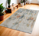 4' X 6' Ivory Blue and Gray Abstract Distressed Non Skid Area Rug
