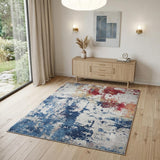 4' X 6' Ivory Red and Blue Abstract Distressed Non Skid Area Rug