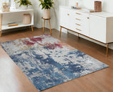 4' X 6' Ivory Red and Blue Abstract Distressed Non Skid Area Rug