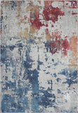 4' X 6' Ivory Red and Blue Abstract Distressed Non Skid Area Rug