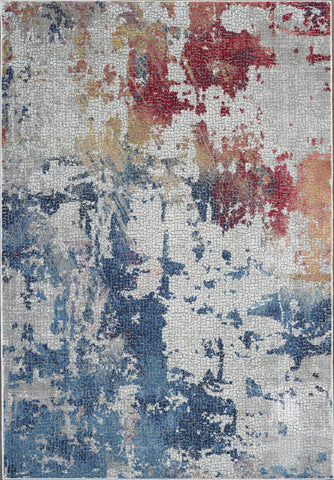 4' X 6' Ivory Red and Blue Abstract Distressed Non Skid Area Rug