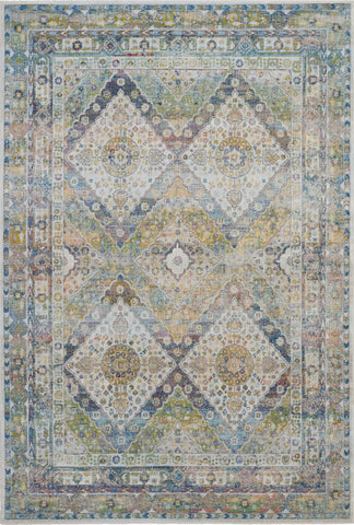 4' X 6' Ivory Blue and Green Floral Distressed Non Skid Area Rug