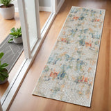 6' Ivory Blue and Gray Abstract Distressed Non Skid Runner Rug
