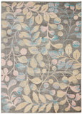 5' X 7' Beige Gray And Blue Tropical Floral Area Rug