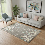 5' X 7' Gray And Beige Floral Area Rug