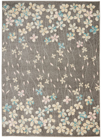 6' X 9' Beige And Gray Floral Area Rug