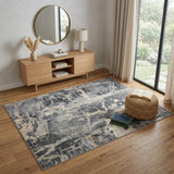 4' X 6' Ivory Black and Gray Abstract Distressed Area Rug