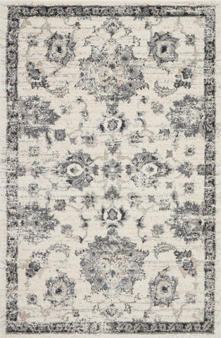 4' X 6' Cream and Gray Floral Medallion Distressed Area Rug