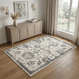 4' X 6' Cream and Gray Floral Medallion Distressed Area Rug