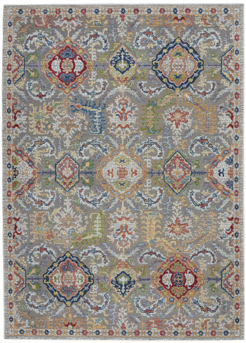 4' X 6' Ivory Gray and Orange Floral Distressed Non Skid Area Rug