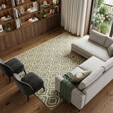 8' X 10' Olive Green and Ivory Trellis Non Skid Area Rug