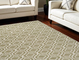 8' X 10' Olive Green and Ivory Trellis Non Skid Area Rug
