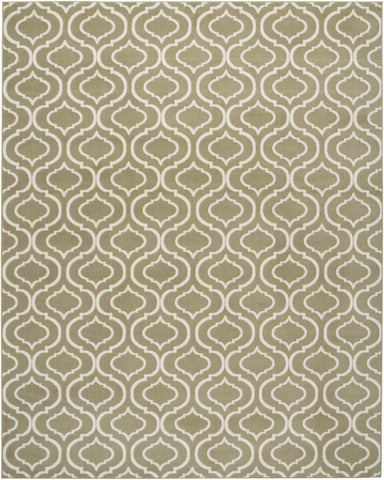 8' X 10' Olive Green and Ivory Trellis Non Skid Area Rug
