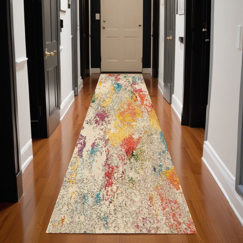 10' Ivory Abstract Runner Rug