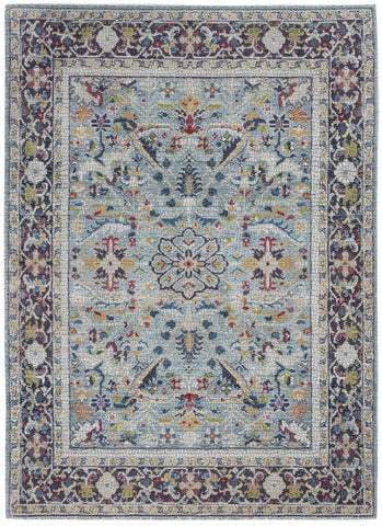 4' X 6' Teal Blue Orange and Black Floral Distressed Non Skid Area Rug