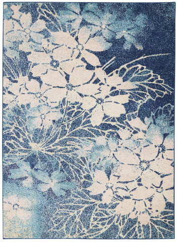 5' X 7' Navy Blue and Ivory Floral Area Rug