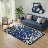 5' X 7' Blue And Beige Floral Area Rug