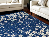 6' X 9' Navy Blue and Ivory Floral Area Rug