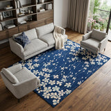 6' X 9' Navy Blue and Ivory Floral Area Rug