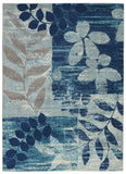 6' X 9' Navy Blue Light Blue and Gray Botanical Leaves Area Rug