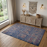 4' X 6' Navy Blue and Orange Ogee Distressed Non Skid Area Rug