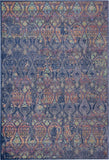 4' X 6' Navy Blue and Orange Ogee Distressed Non Skid Area Rug