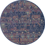 6' Navy Blue and Orange Ogee Distressed Non Skid Round Rug